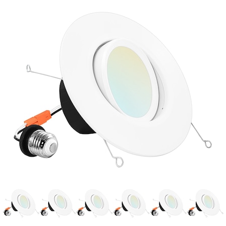 Luxrite 5/6 Inch Gimbal LED Recessed Can Lights 5 CCT Selectable 2700K-5000K 11W 1100LM Dimmable 6-Pack LR23043-6PK